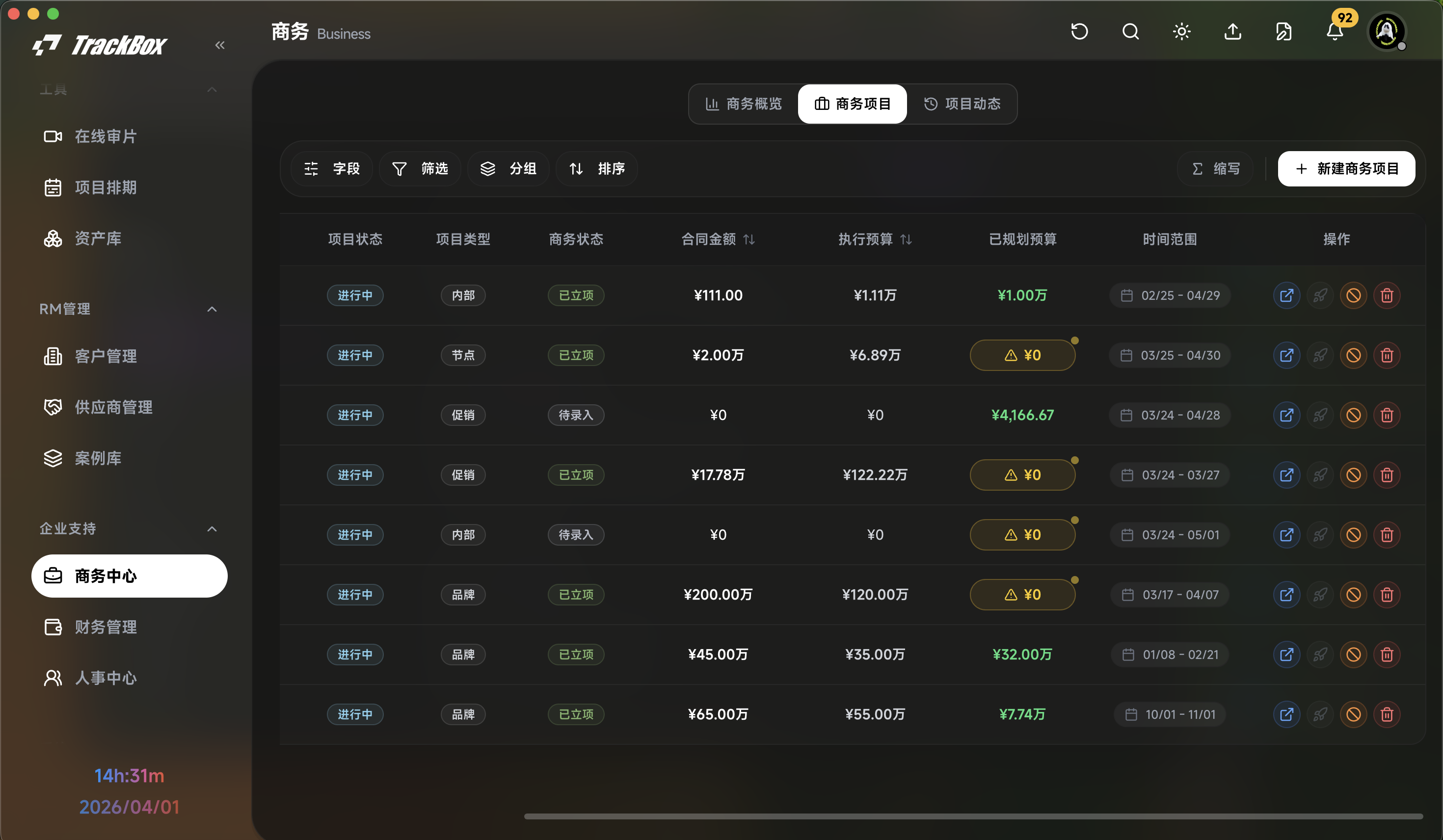 与项目和预算联动演示图