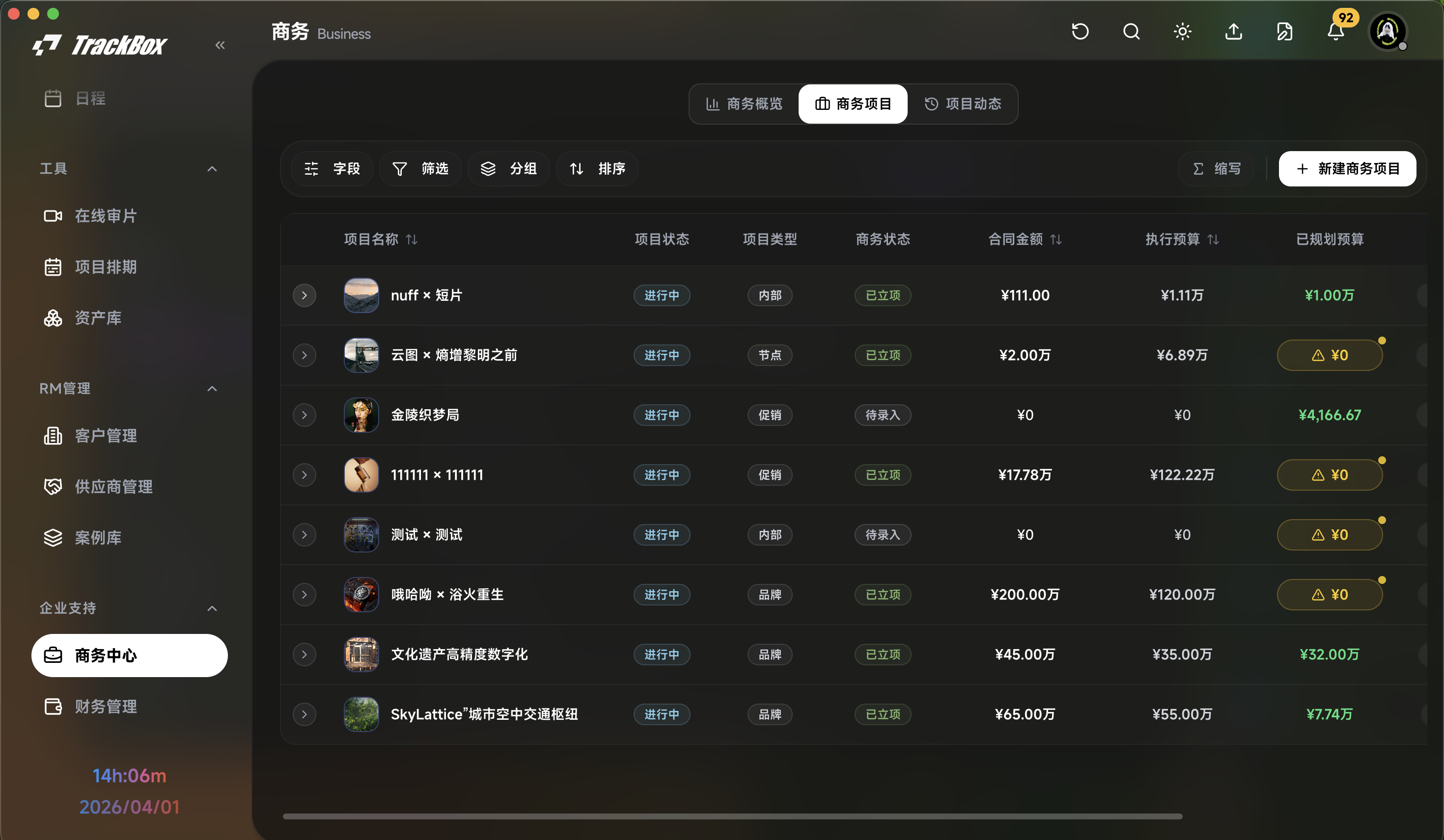 商务项目列表演示图